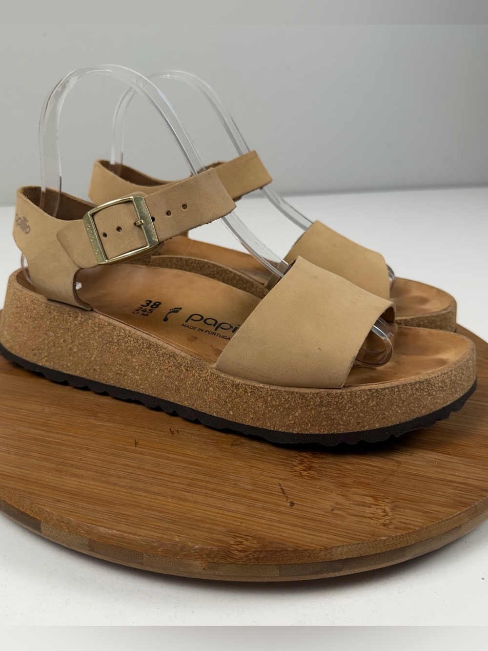 Papillio Tan Beige Platform Cork Sandals with Buckle